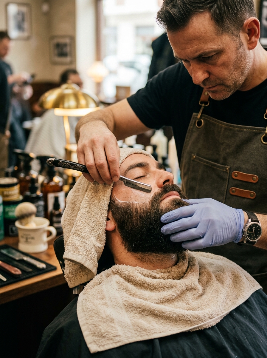 Barber styling beard
