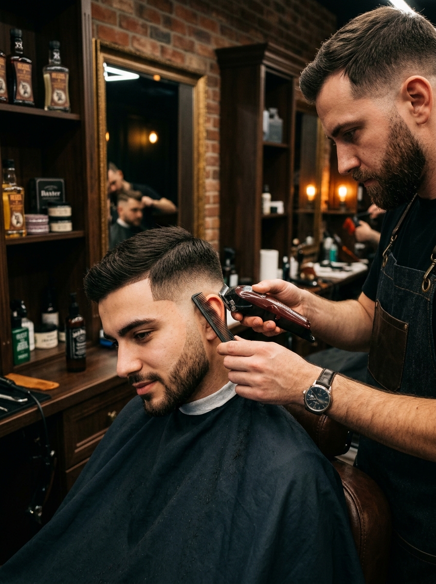 Barber cutting hair